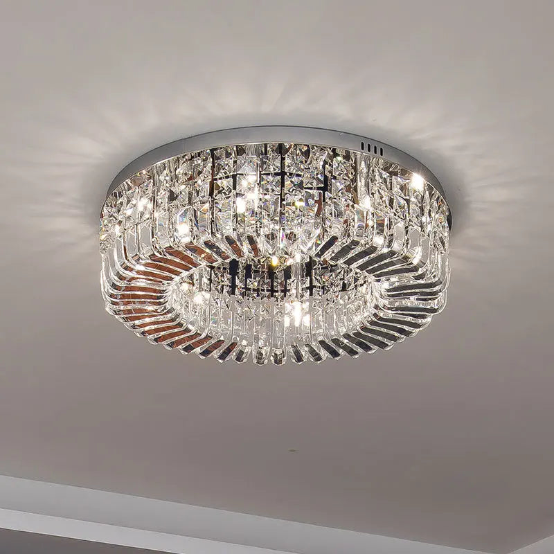 lustre moderne en cristal chrome rond nordique led suspendu - vue 4 sur 8