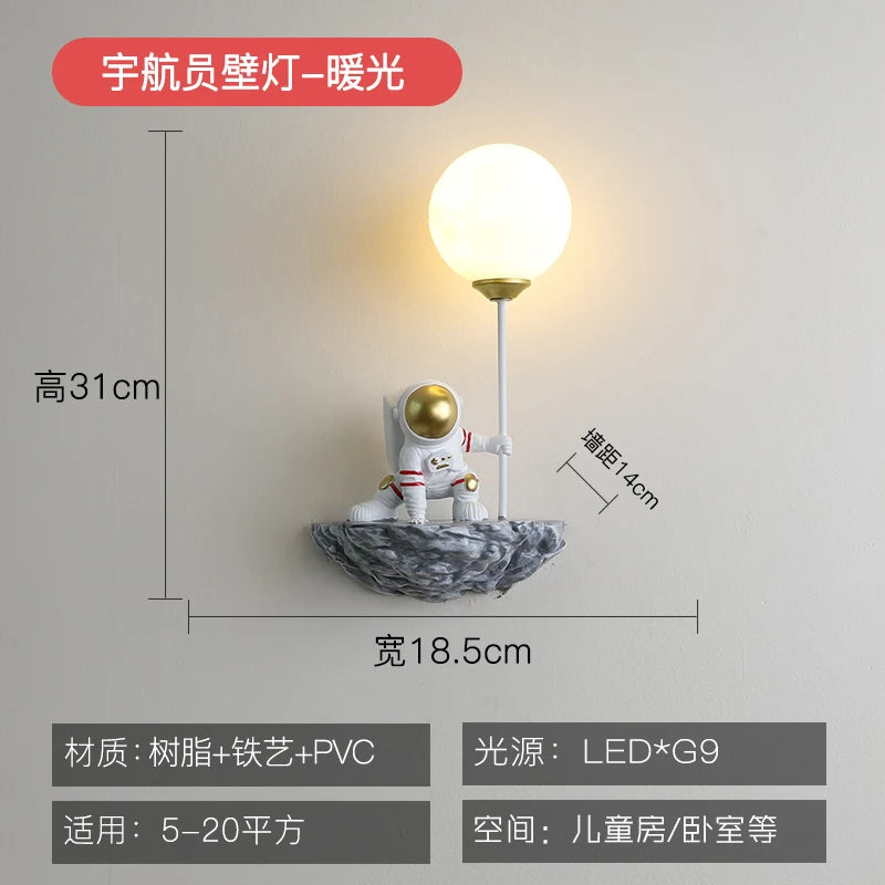 applique murale dessin animé astronaute lampe led pour enfants - vue 9 sur 13