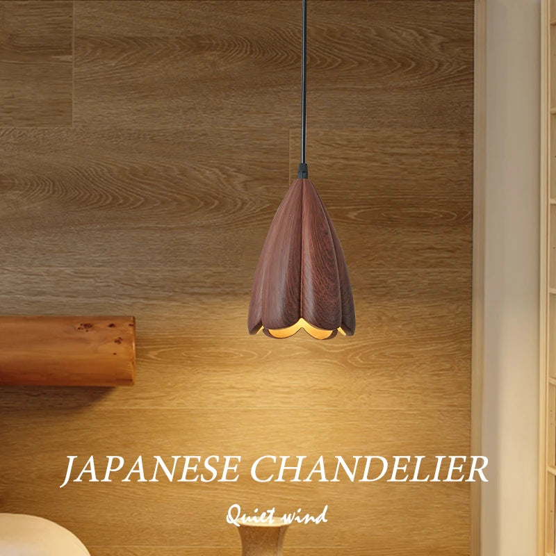 lustre en bois de noyer fait à la main décoration moderne nordique - vue 4 sur 11
