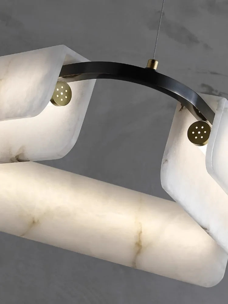 lustre en marbre naturel pur et cuivre design lumineux moderne - vue 5 sur 11