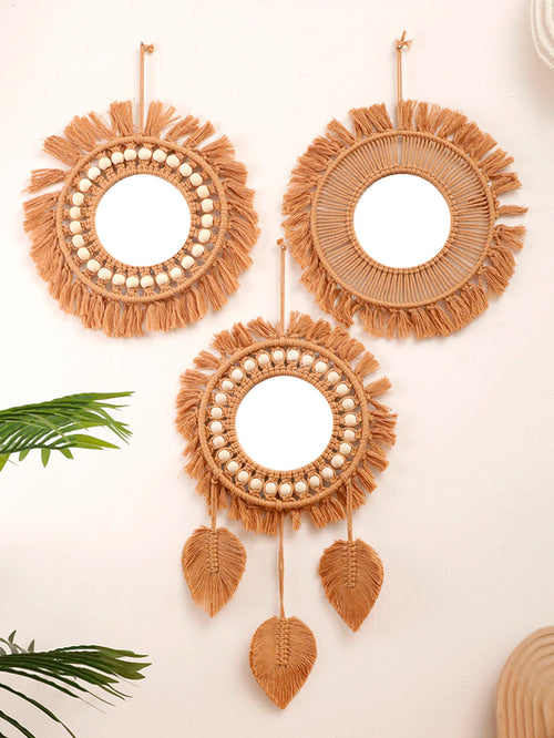 miroirs muraux ronds décoratifs tissés à la main pour la maison - vue 2 sur 8