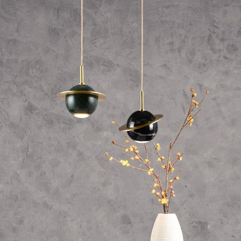 lustre circulaire en marbre naturel style nordique pour bars et restaurants - vue 5 sur 9