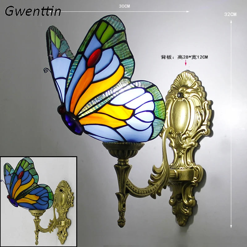 applique murale tiffany papillon décor méditerranéen vitrail miroir - vue 4 sur 13