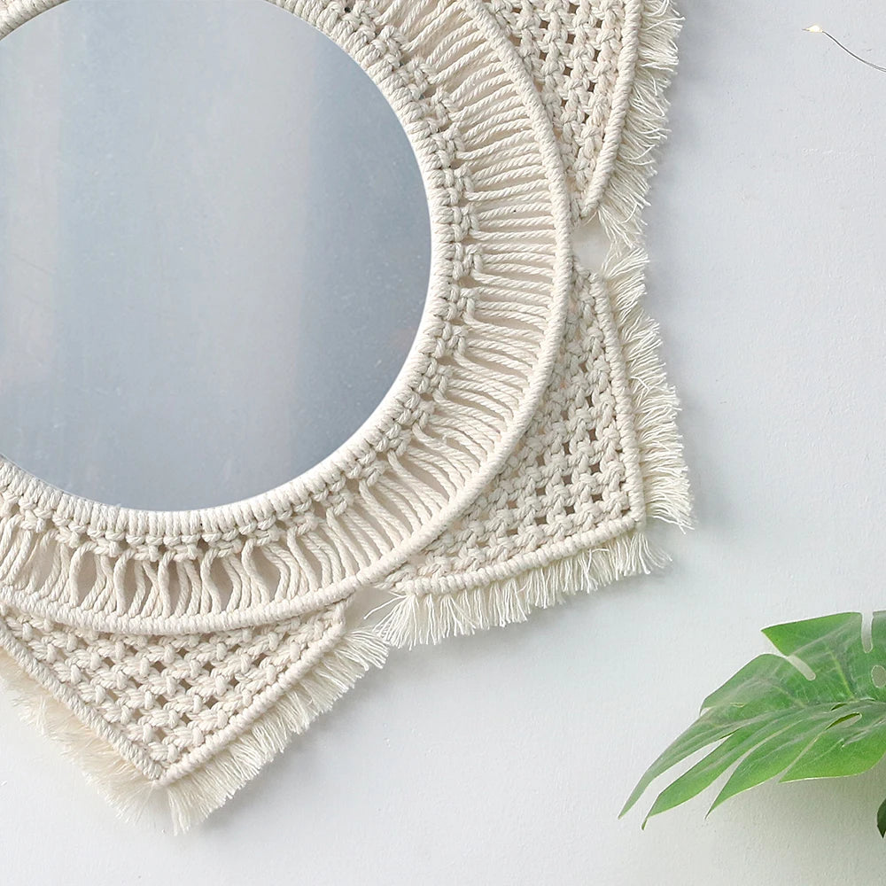 miroir mural en macramé décoration intérieure style bohème - vue 4 sur 11