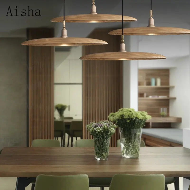 lustre en bois style nordique pour éclairage décoratif élégant - vue 5 sur 17