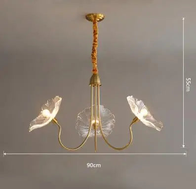 lustre moderne en verre en forme de fleur de lotus avec led - vue 12 sur 14