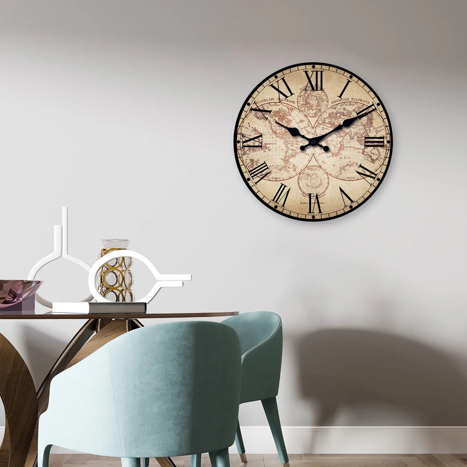 horloge murale rétro en bois avec boussole motif nautique décoratif - vue 7 sur 7