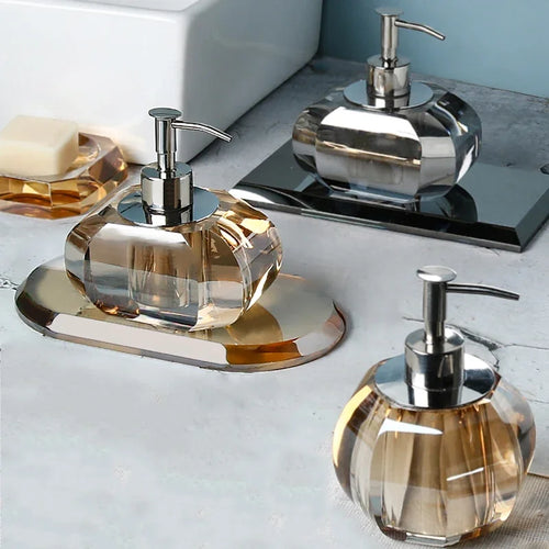 distributeur de savon en verre accessoires de salle de bain luxe - vue 2 sur 16
