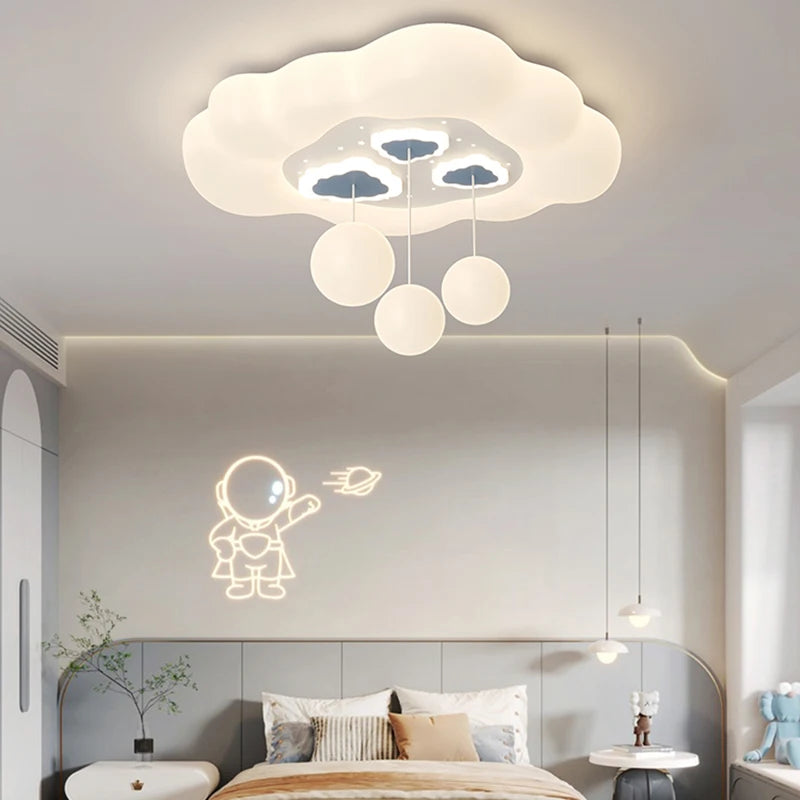 Full Spectrum Pink White Cloud Ceiling Lamps with Hanging Ball AC220V Nursery School Children Bedroom Kids Room Chandelier Light - vue 4 sur 15