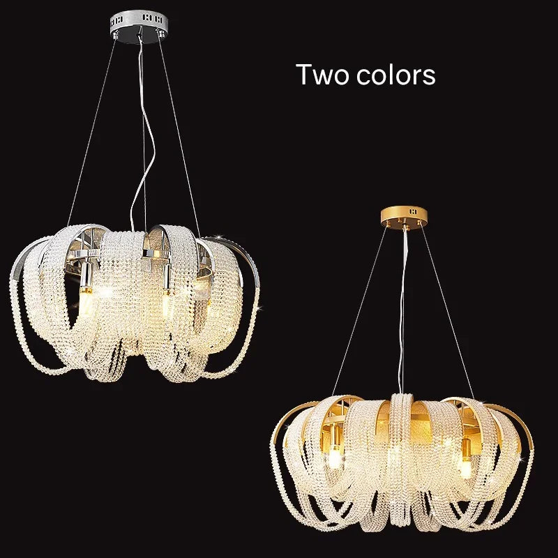 lustre à led avec pompons en cristal pour décoration intérieure - vue 5 sur 10