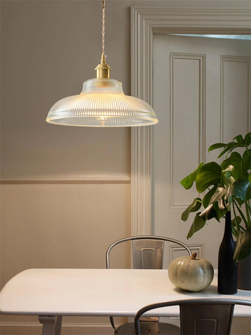 suspension moderne en laiton avec abat-jour rustique en verre de noyer - vue 5 sur 30