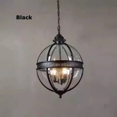 lustre sphérique rétro en fer et verre brillant - vue 9 sur 11
