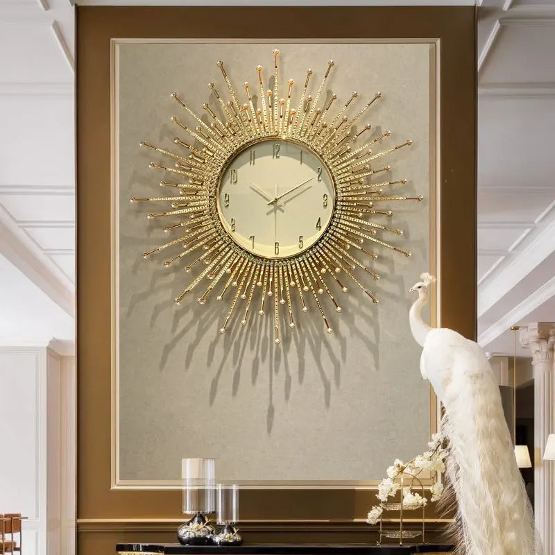 horloge murale de luxe en forme de soleil pour décoration moderne - vue 2 sur 10