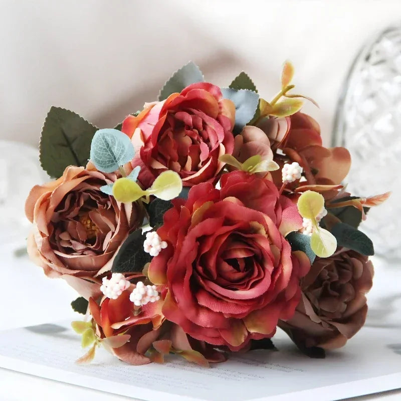 bouquet de pivoines roses en soie pour décoration intérieure - vue 8 sur 12