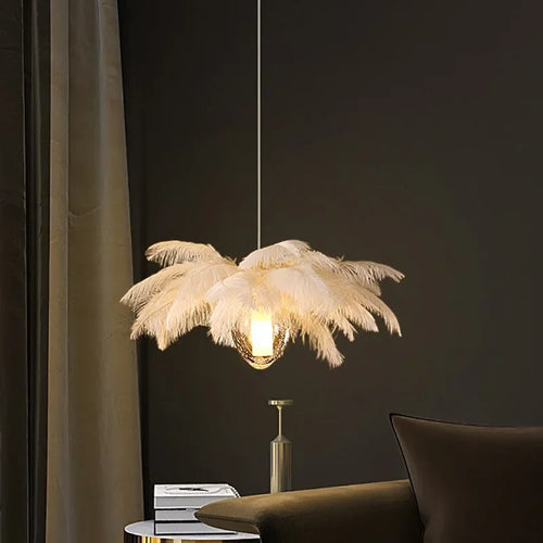 2024Staircase Feather Chandelier Ostrich Glass Design Pendant Chandelier Lighting Home Decor Suspend Lustre Fixtures - vue 3 sur 11