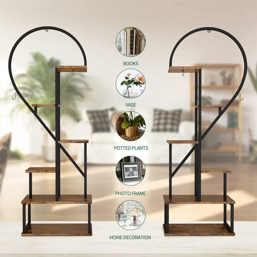 étagère en bois et métal pour plantes et fleurs en forme de cœur - vue 4 sur 7