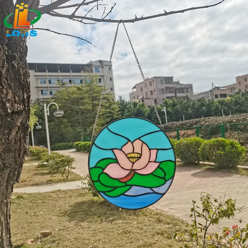 vitrail rond lotus décoratif en forme de coeur poisson tropical - vue 12 sur 11