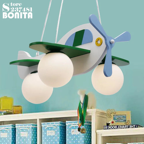 suspension en bois et verre avion dessin animé pour enfants - vue 2 sur 8
