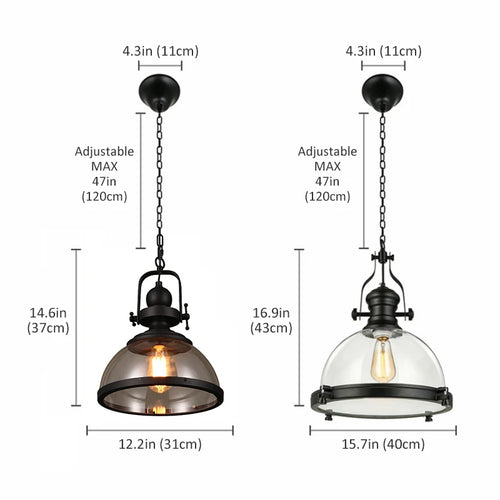 suspension rétro en fer avec abat-jour en verre décoratif - vue 5 sur 7