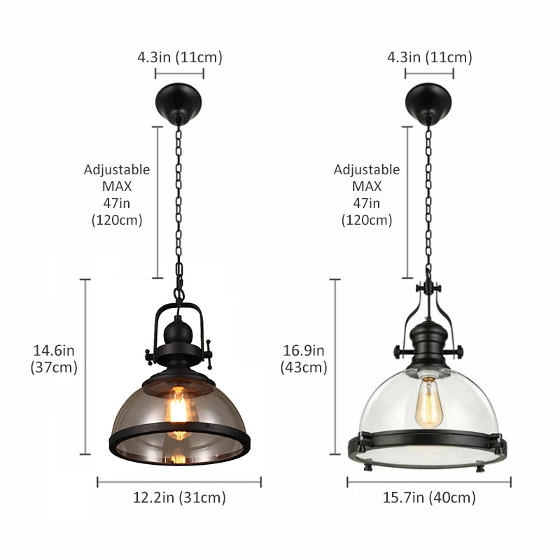 suspension rétro en fer avec abat-jour en verre décoratif - vue 4 sur 7