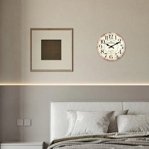horloge murale rétro bois motif clément audierne décoration silencieuse - vue 4 sur 6