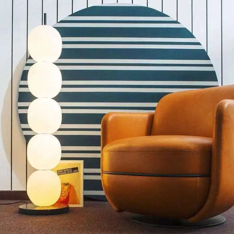 Mainkai lampadaire Nordic Gourde String Lampadaire pour Salon Chambre Étude Abat-Jour en Verre Blanc Lampadaire Design - vue 4 sur 8