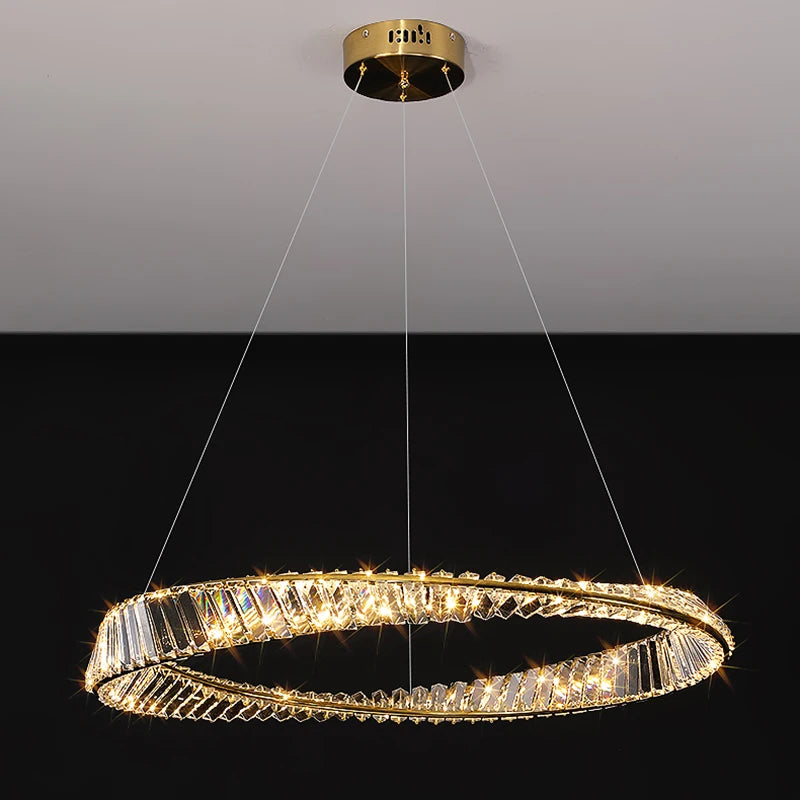 Crystal LED Chandelier for Living Room Kitchen Bedroom Ceiling Pendant Lamp, Gold Modern Remote Control Hanging Light - vue 4 sur 11