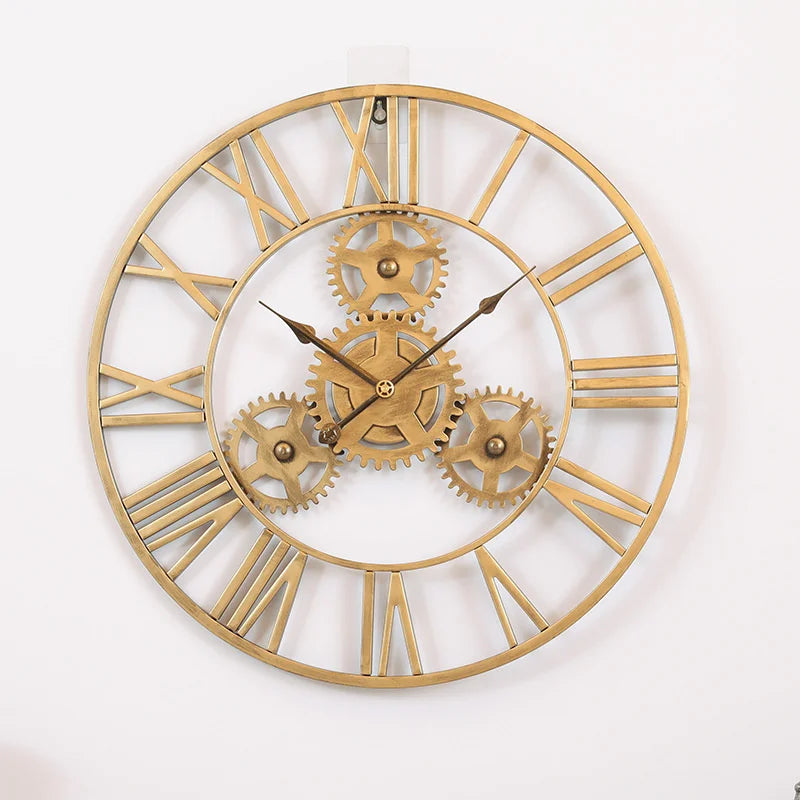 horloge murale rétro 3D luxe grand engrenage décorative artisanale - vue 2 sur 7