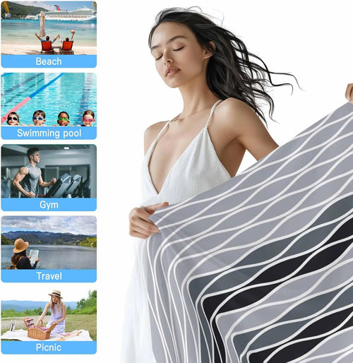 Serviette de plage motif vagues abstraites absorbante rapide - vue 4 sur 6