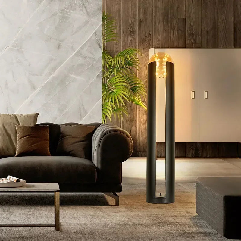 lampadaire moderne en fer et verre avec lumière led décorative - vue 3 sur 10