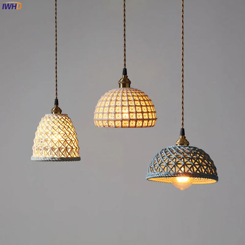 suspension LED blanc en céramique luminaires maison éclairage intérieur chambre salon à côté nordique moderne cuivre suspension lampe - vue 2 sur 23