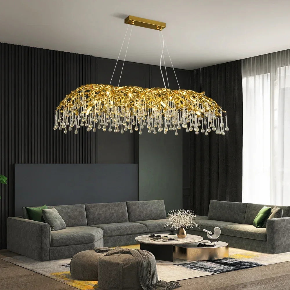 lustre en cristal de luxe design goutte de pluie élégant - vue 5 sur 10