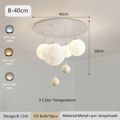 lustre design 3d led lune boule ronde suspension intérieur - vue 10 sur 10