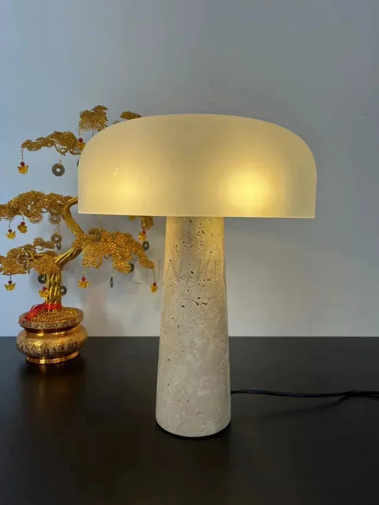 lampe à poser en travertin naturel design créatif champignon décoratif - vue 5 sur 7