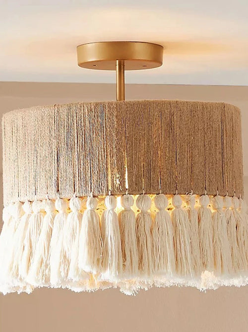 Suspension Vintage à franges en tissu ficelle - vue 4 sur 10