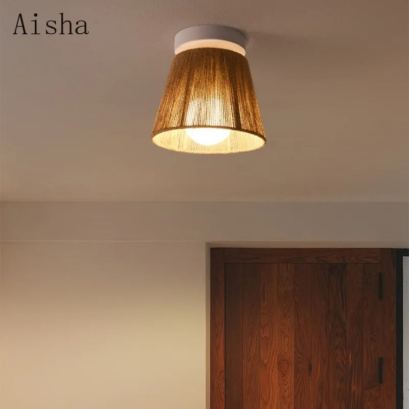 plafonnier en corde de chanvre style japonais rétro pour intérieur accueillant - vue 3 sur 8