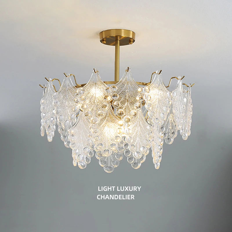 lustre moderne en verre 2023 feuilles gouttelette éclairage suspendu - vue 4 sur 12
