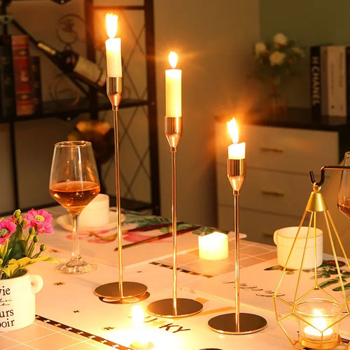 lot de 3 bougeoirs en métal pour décoration de mariage et fête - vue 3 sur 13