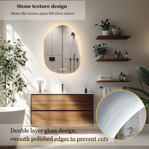 miroir à led irrégulier avec cadre en verre rétroéclairé réglage 3 couleurs - vue 6 sur 9
