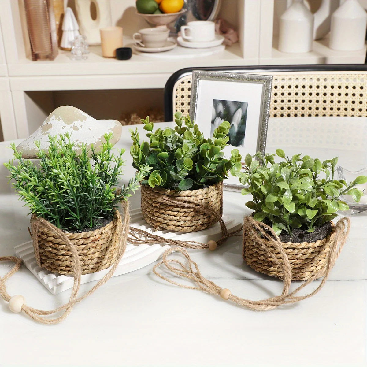 plantes artificielles eucalyptus romarin décoration verte en pot - vue 4 sur 9