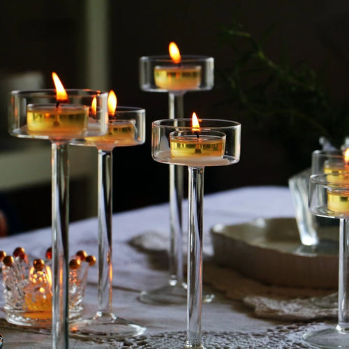 ensemble de bougeoirs en verre pour décoration de table élégante - vue 2 sur 9