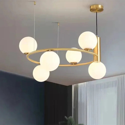 Nordique créatif boule de verre lustre circulaire salon chambre lumière enfants étude magasin de vêtements Restaurant haricot magique - vue 3 sur 12