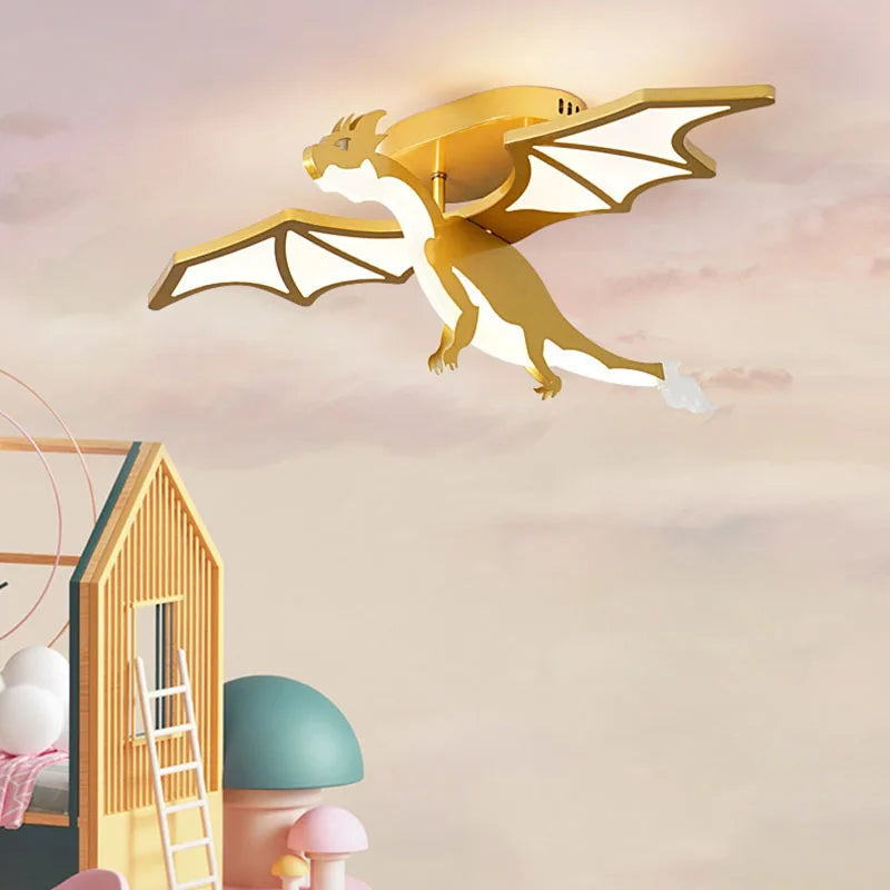 plafonnier led design dessin animé dinosaure doré décoratif - vue 4 sur 7