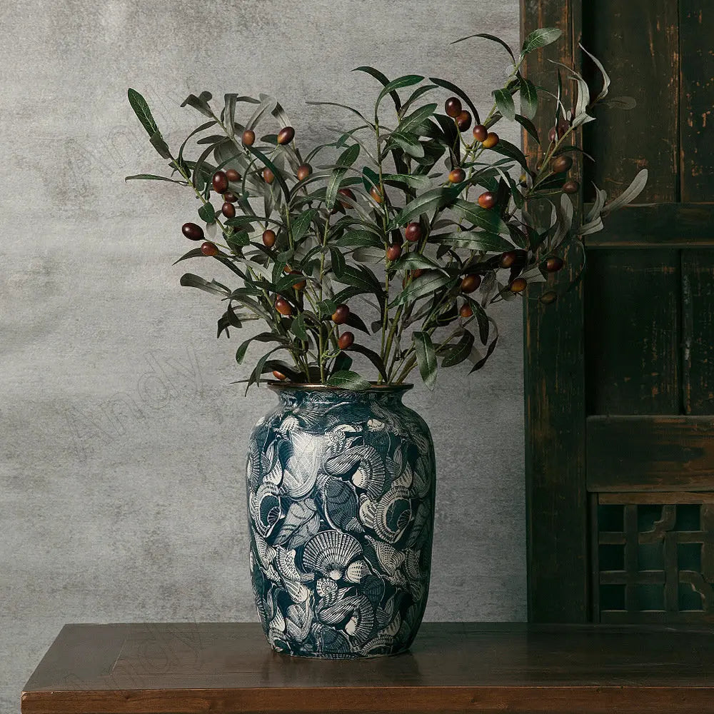 vase rétro en céramique fait main avec dorure décorative - vue 5 sur 9