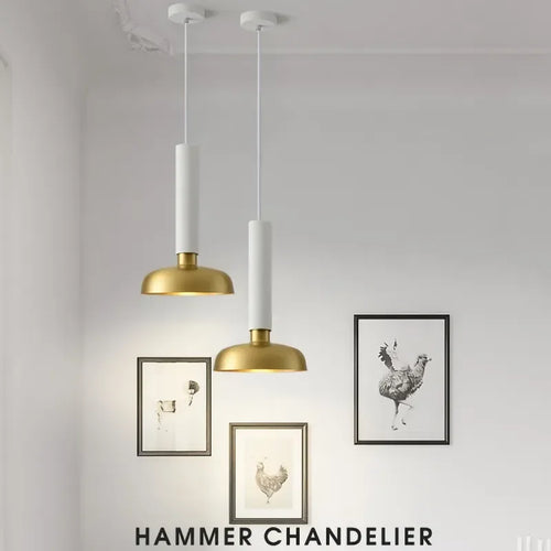 Suspension LED Moderne Créative tube et abat-jour Laiton - vue 6 sur 8