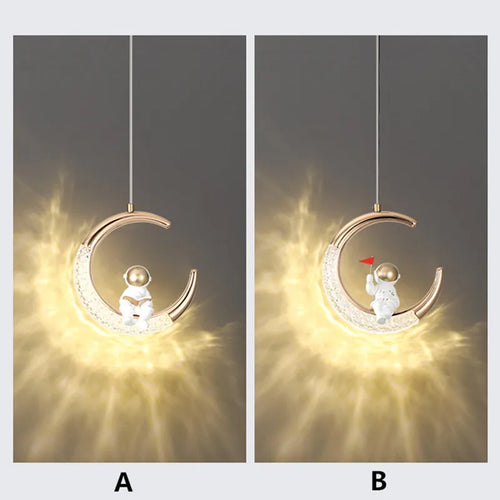 Chambre d'enfant lustre de chevet moderne minimaliste lumière de luxe dessin animé garçon fille chambre lune lampe astronaute petit lustre - vue 7 sur 8