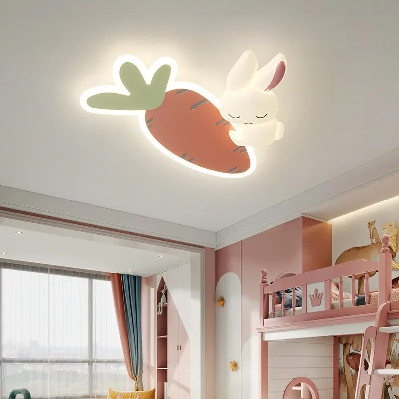 Mignon enfants chambre plafonniers LED blanc lapin lumière Simple dessin animé princesse chambre petite fille chambre décor plafonniers - vue 3 sur 10