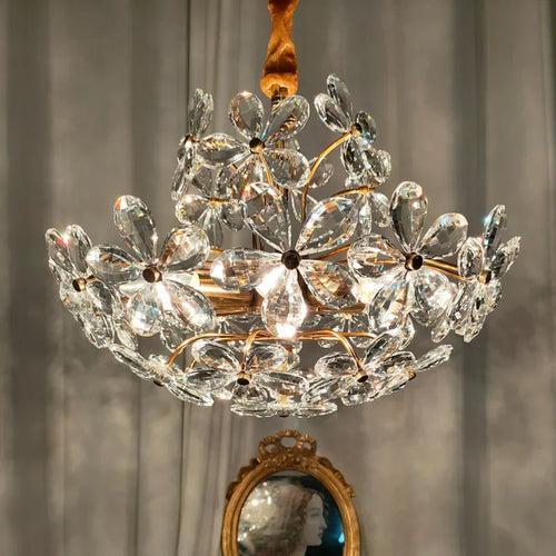 lustre plafond rétro fleur cristal led luxe décoration - vue 5 sur 9
