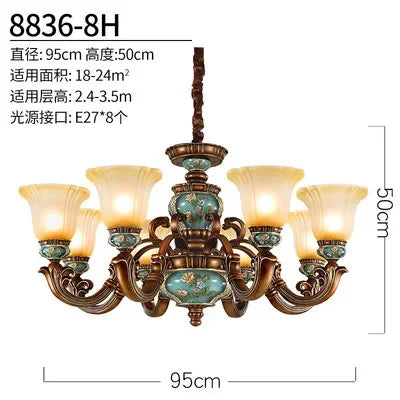 European style bedroom light, living room resin chandelier, LED glass and iron art chandelier - vue 12 sur 12