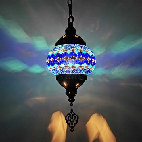 suspension en verre teinté style méditerranéen éclairage bohème romantique - vue 9 sur 16
